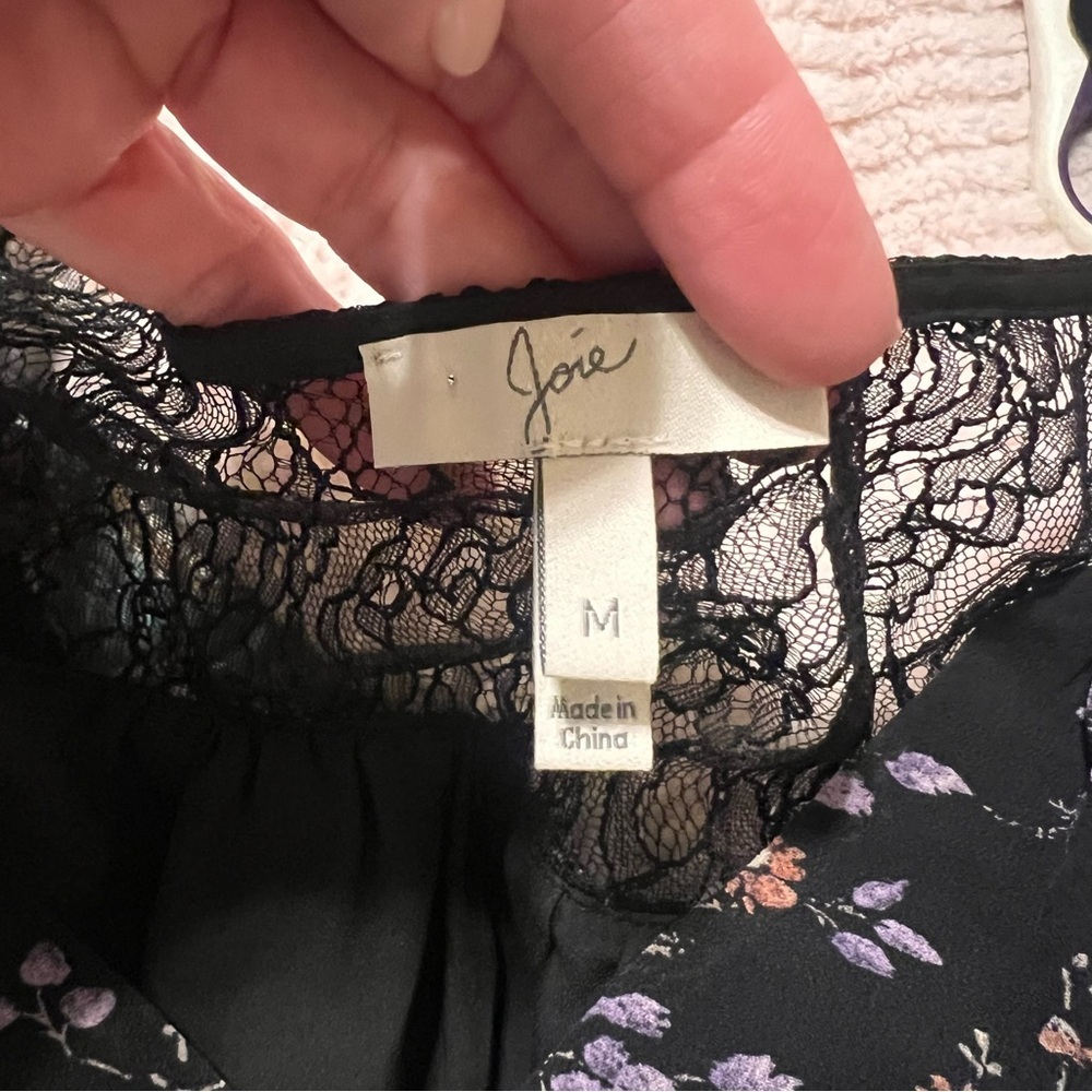 Joie Black Silk Dress with Pink and Purple Floral and Lace - Picture 2 of 11